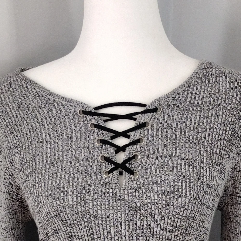 Black and Gray Bodycon Sweater Dress - Picture 3 of 5